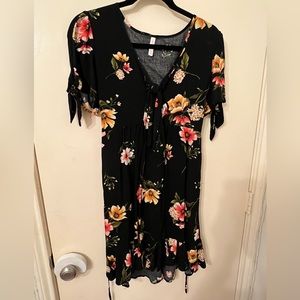 Xhilaration size small floral black dress with tie sleeves